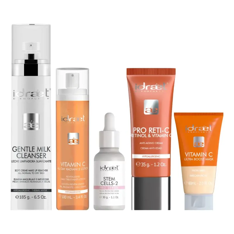 KIT FACIAL ANTIOXIDANTE Y ANTIAGE IDRAET – 5 PASOS