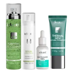 KIT FACIAL PIEL GRASA Y MIXTA IDRAET  CONTROL DE BRILLO Y LIMPIEZA PROFUNDA 4 PASOS